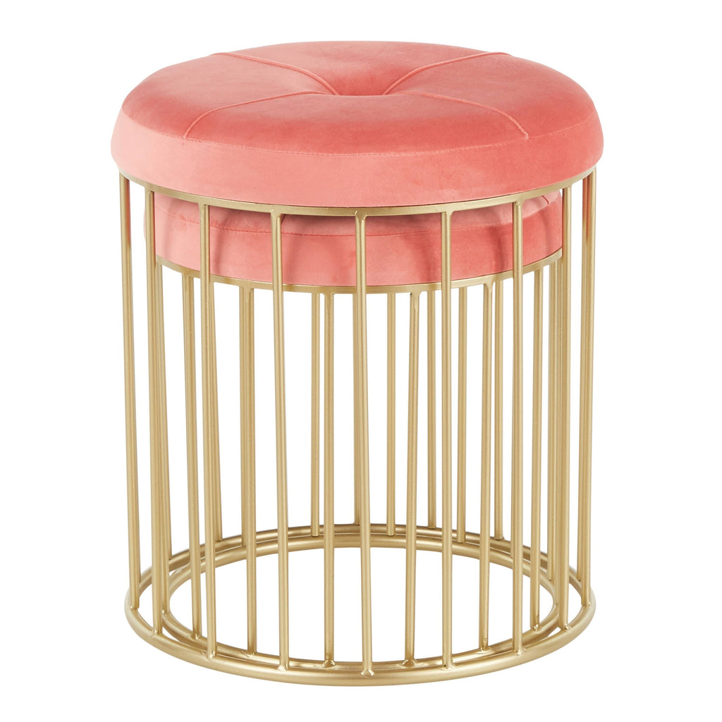 Gold Metal Pink Velvet Nesting Ottoman Set G4828