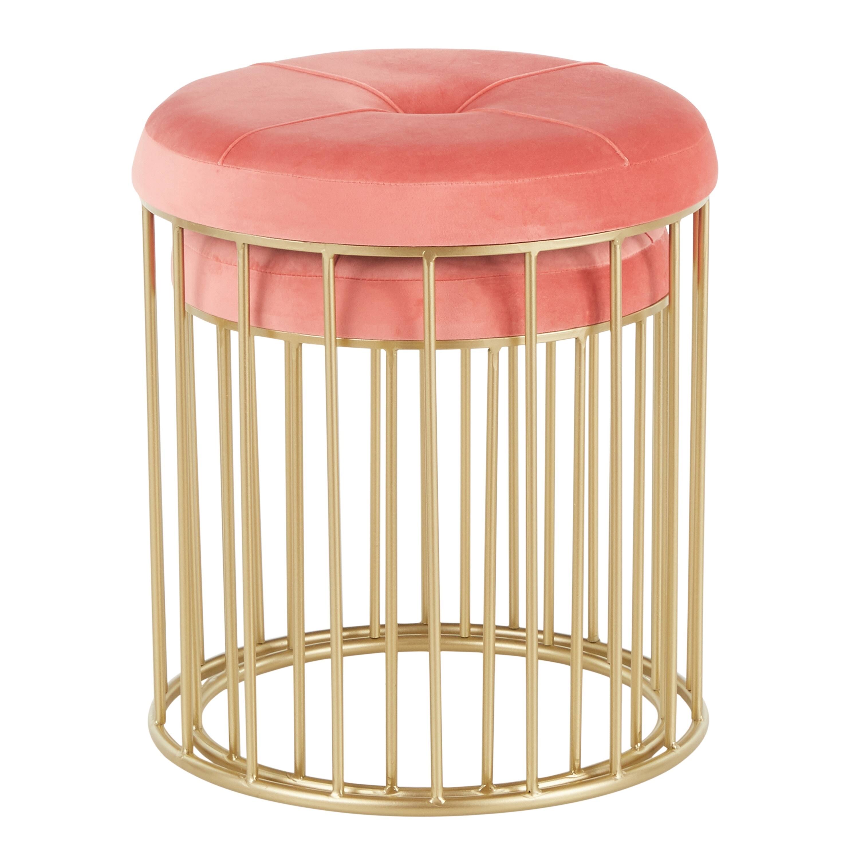 Gold Metal Pink Velvet Nesting Ottoman Set G4828