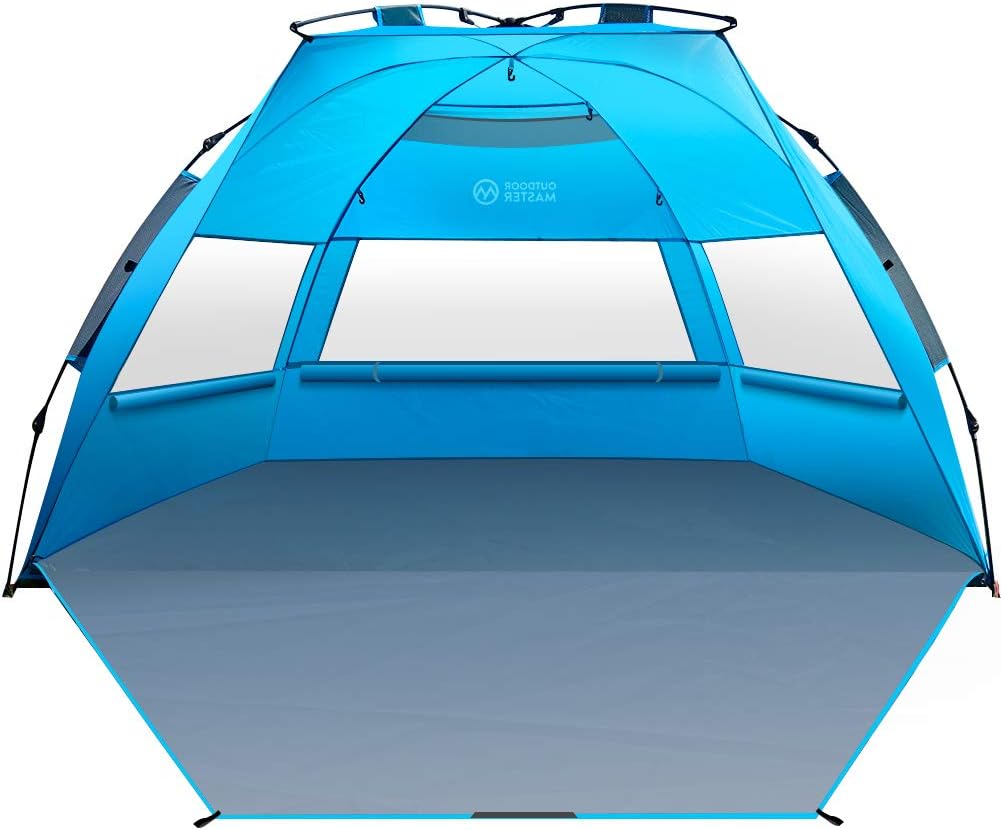 Pop Up Beach Tent for 4 Person with UPF 50+ UV Protection Removable Skylight Family Size Blue D3137