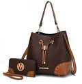 Coffee Cognac Vegan Leather Bucket Bag and Wristlet Wallet 2-Piece Set S6448