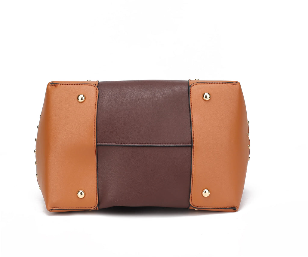 Coffee Cognac Vegan Leather Bucket Bag and Wristlet Wallet 2-Piece Set S6448