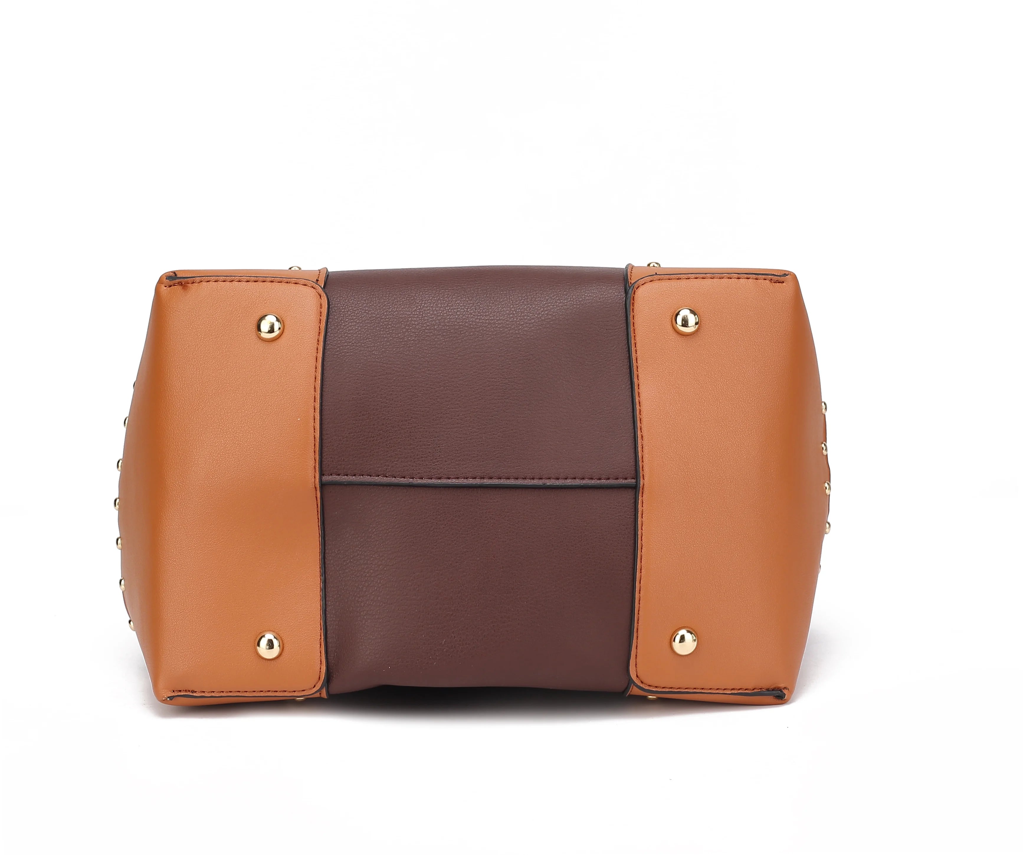 Coffee Cognac Vegan Leather Bucket Bag and Wristlet Wallet 2-Piece Set S6448