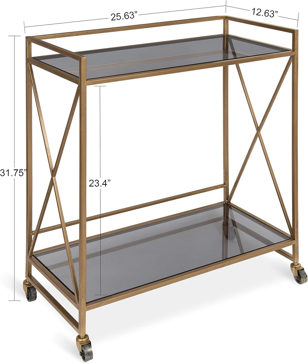 Black Glass 2-Shelf Bar Cart with Locking Wheels P858023