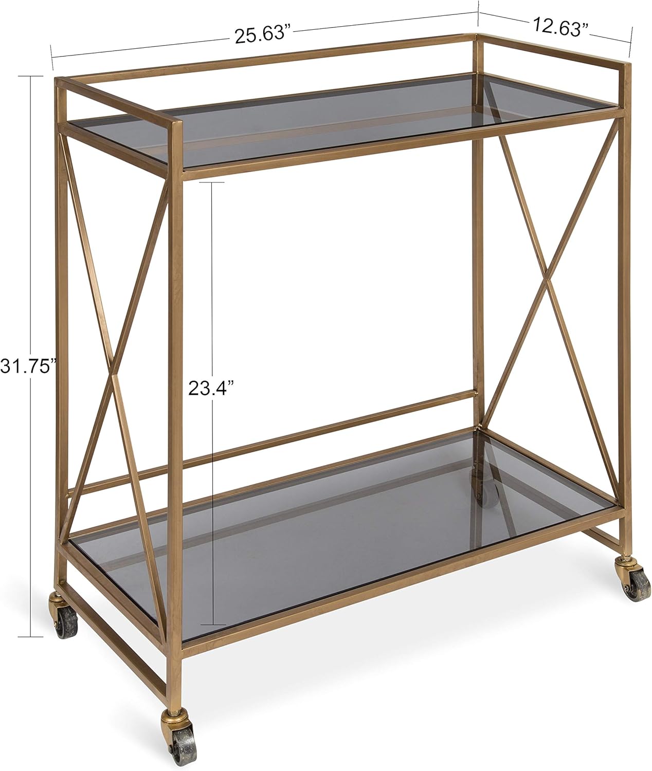 Black Glass 2-Shelf Bar Cart with Locking Wheels P858023