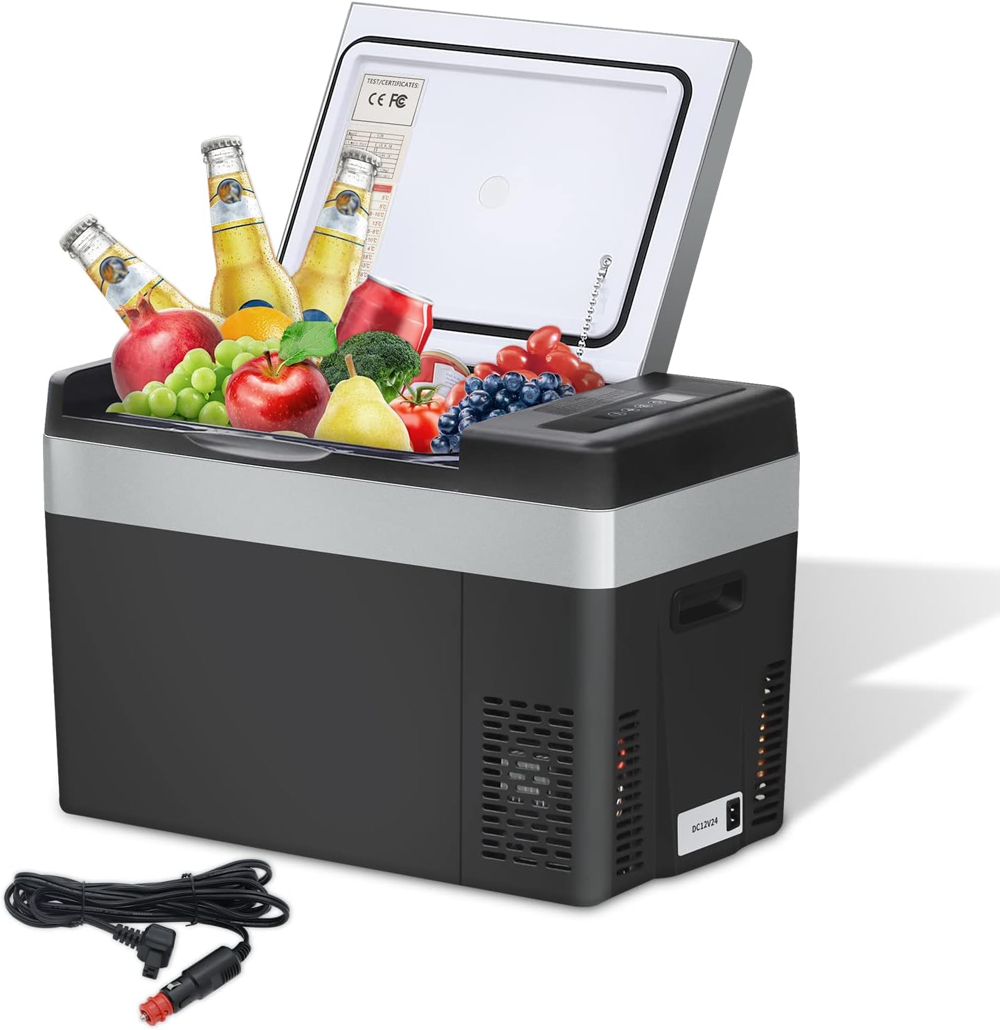 Portable Refrigerator, 12 Volt Car Freezer, Electric Compressor Cooler, 12V/24V DC and 110-240V AC Car Fridge D798