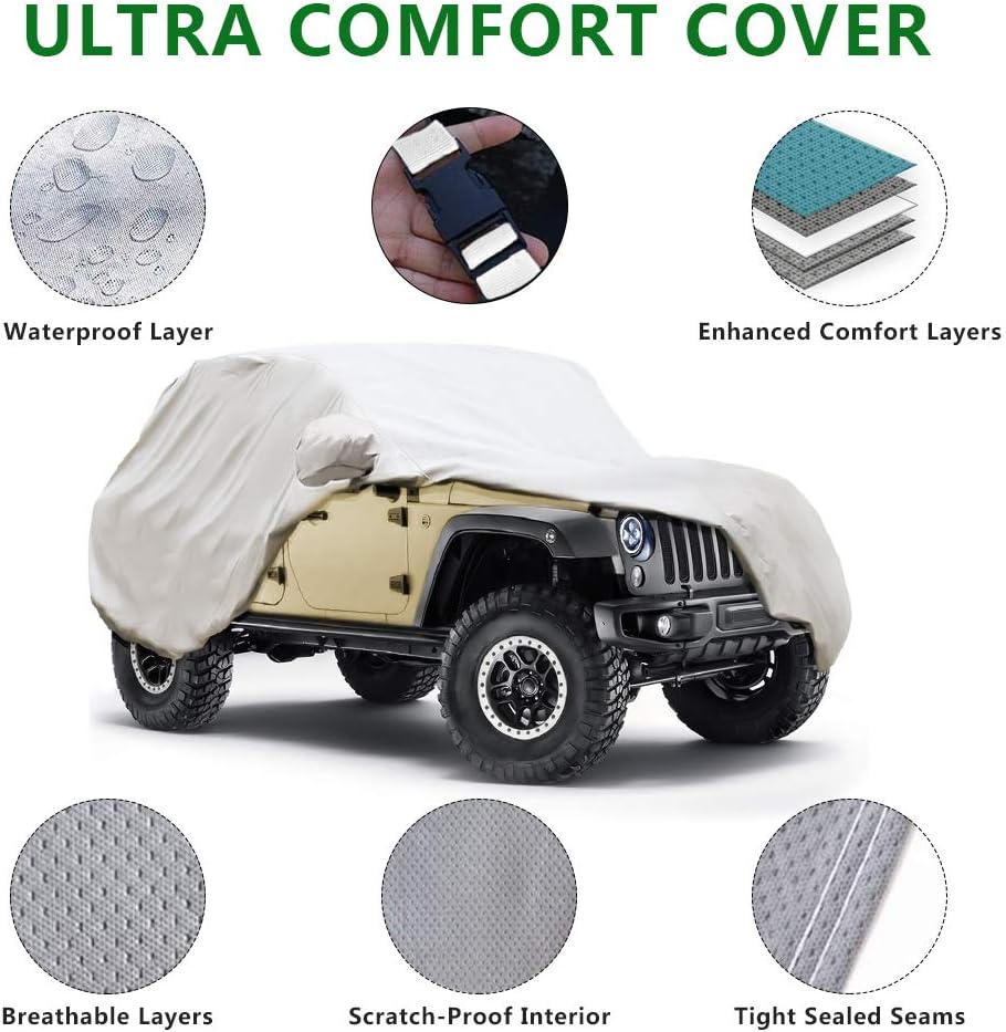 Windproof All Weather 2 Door Jeep Wrangler Cover with Windproof Ribbon Pack of 2 A614596