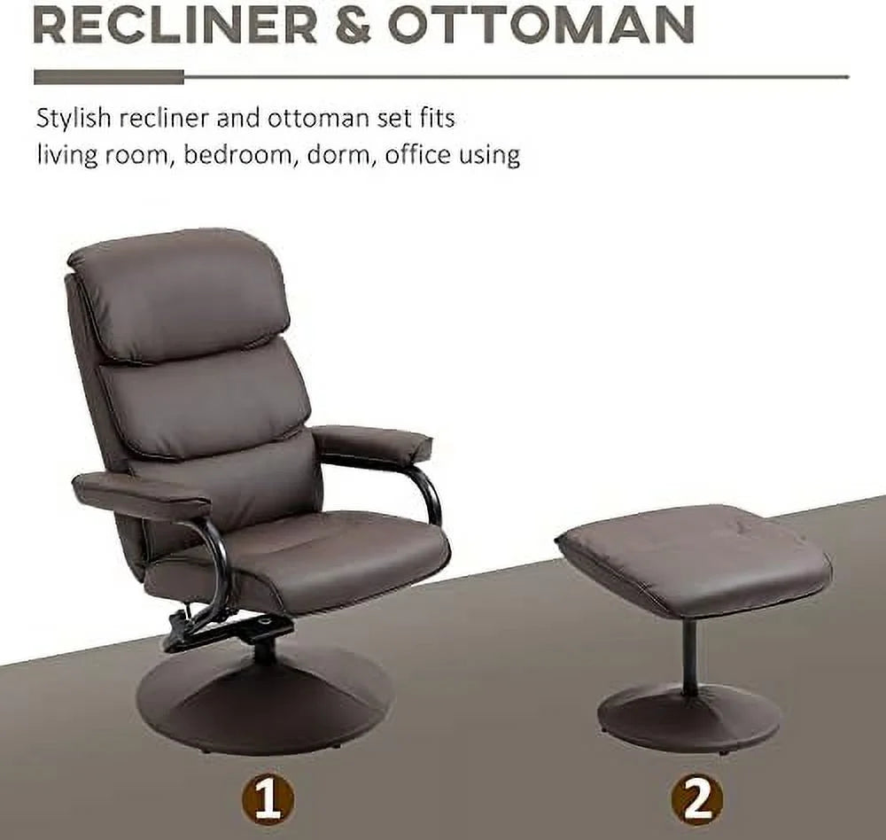 Brown PU Leather Swivel Recliner Chair with Ottoman G41339