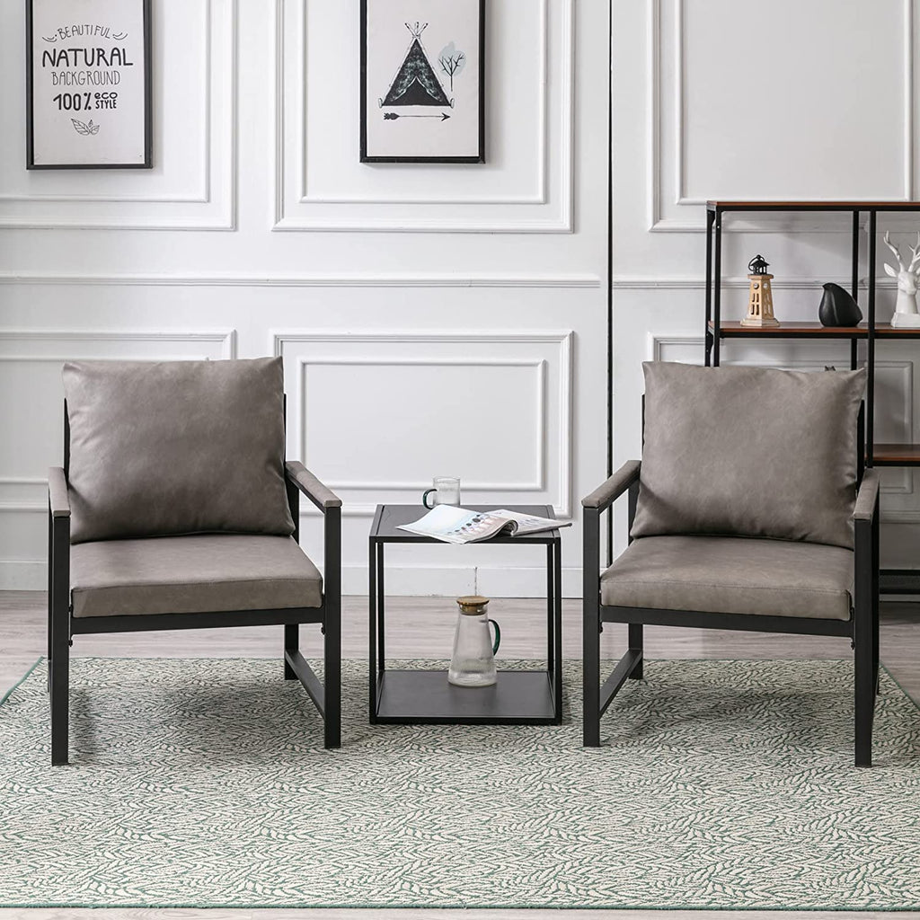 Gray Faux Leather Upholstered Accent Chair with Metal Frame J870218