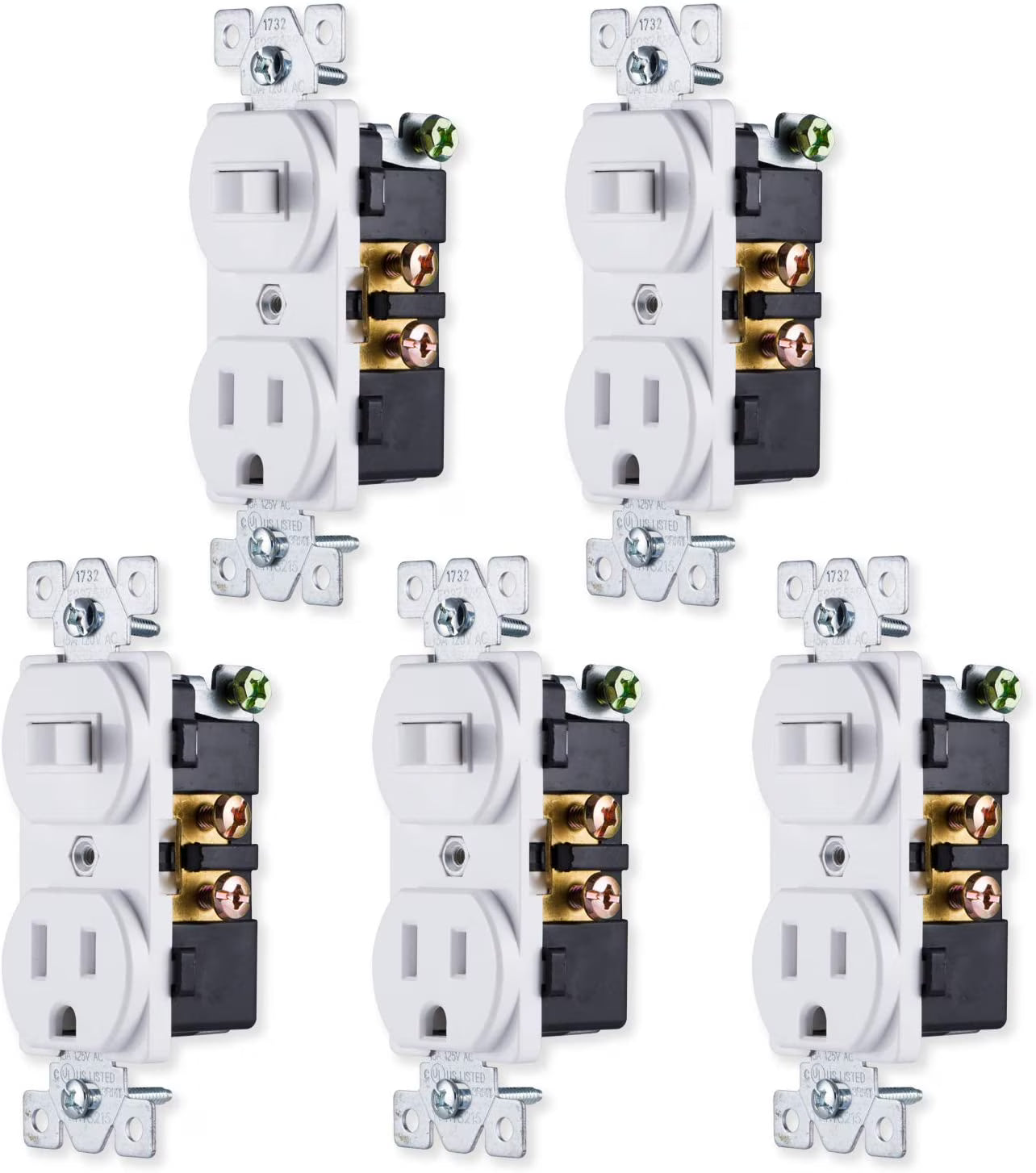 White Two-in-One Light Switch Outlet, 5 Pack U548801