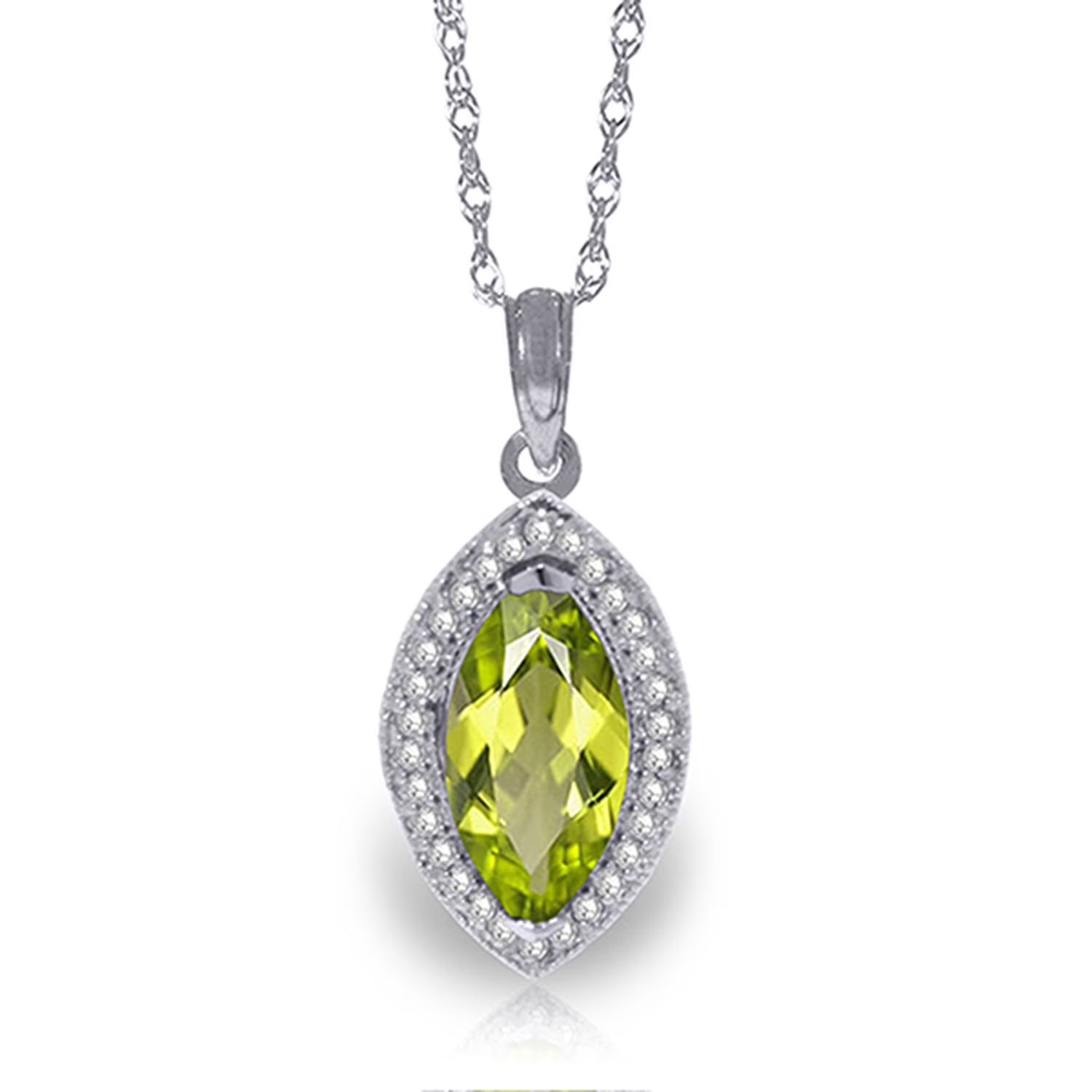 14k White Gold Diamond & Peridot Pendant Necklace F115