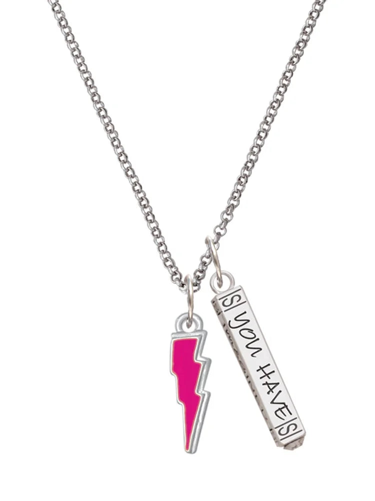 Hot Pink Lightning Bolt Bar Charm Necklace, 23" A477857