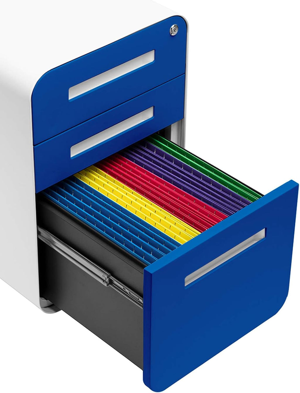3-Drawer Mobile File Cabinet Blue Faceplate B5867