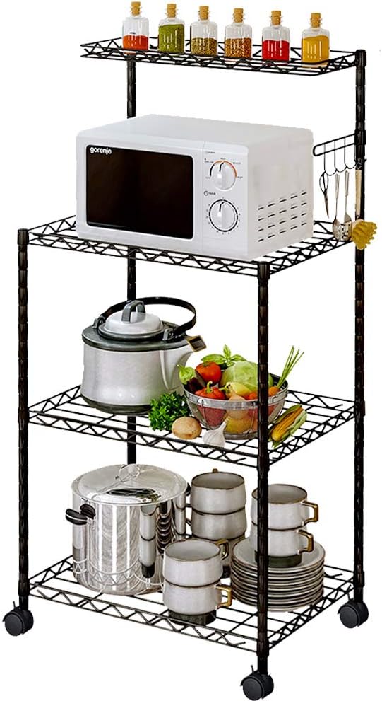4-Tier Black Kitchen Baker’s Rack Utility Storage Microwave Stand with Wire Mesh Shelves O919101