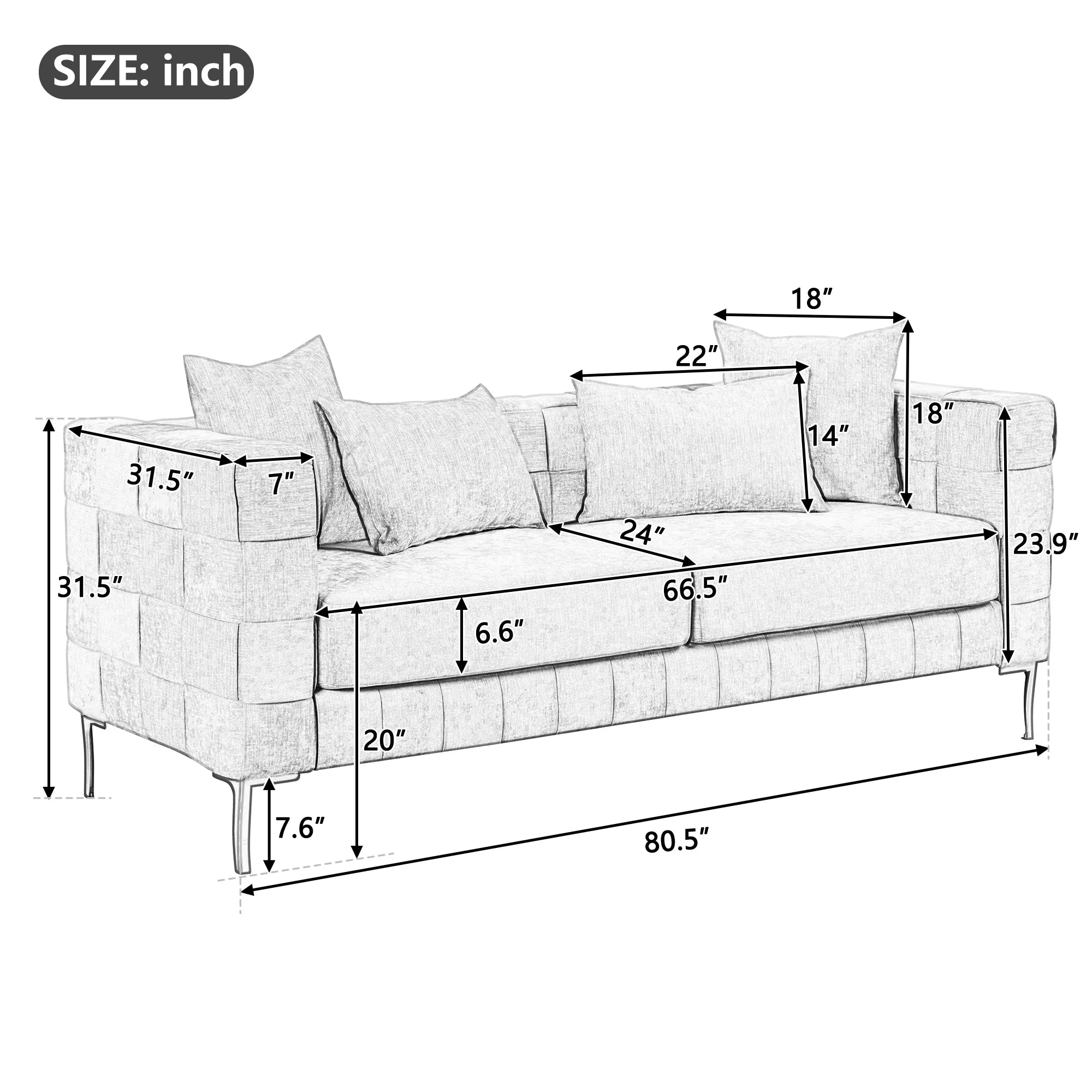 Beige Upholstered Sofa with 4 Pillows and Golden Metal Legs I350618