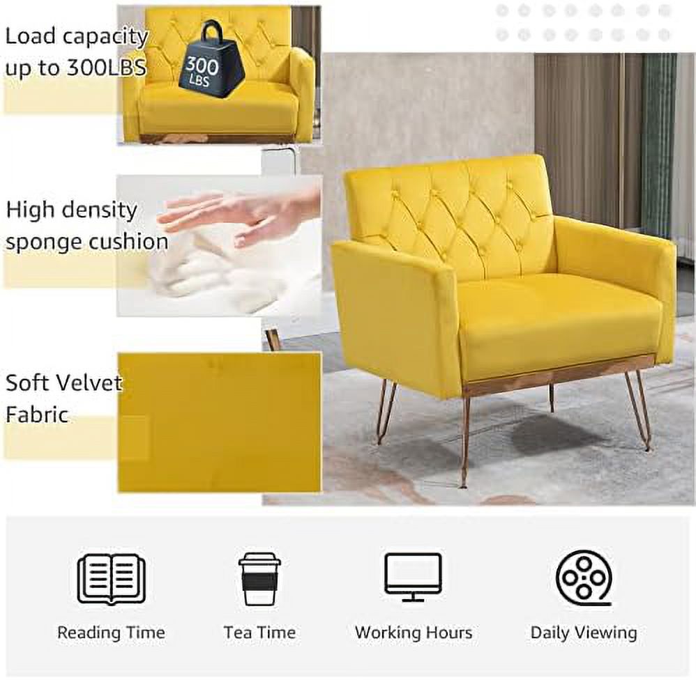 Mustard Velvet Accent Chair with Metal Legs Y3430