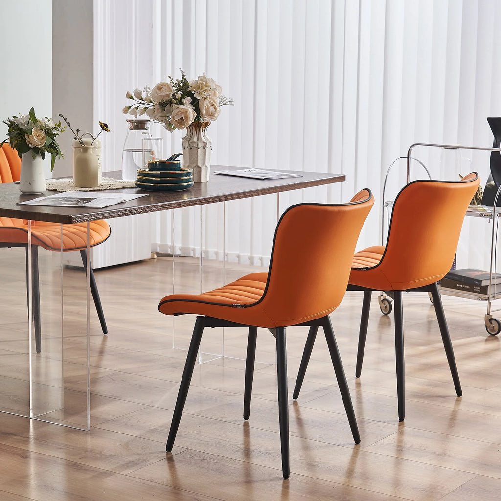 Orange PU Leather Wingback Dining Chair Set of 4 Q787886