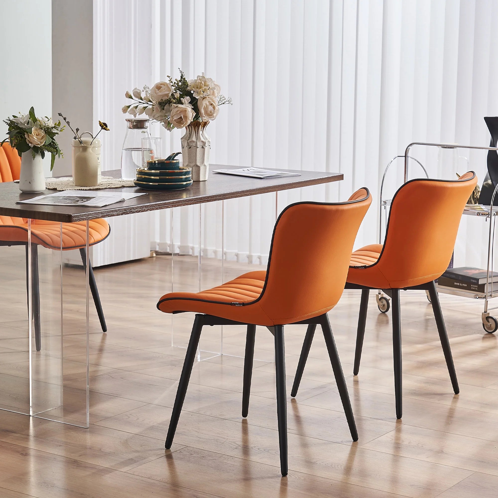 Orange PU Leather Wingback Dining Chair Set of 4 Q787886