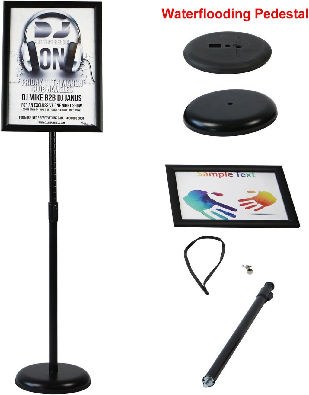 Adjustable Pedestal Poster Stand Aluminum Snap Open Frame for 11 x 17 Inch, Black K9124