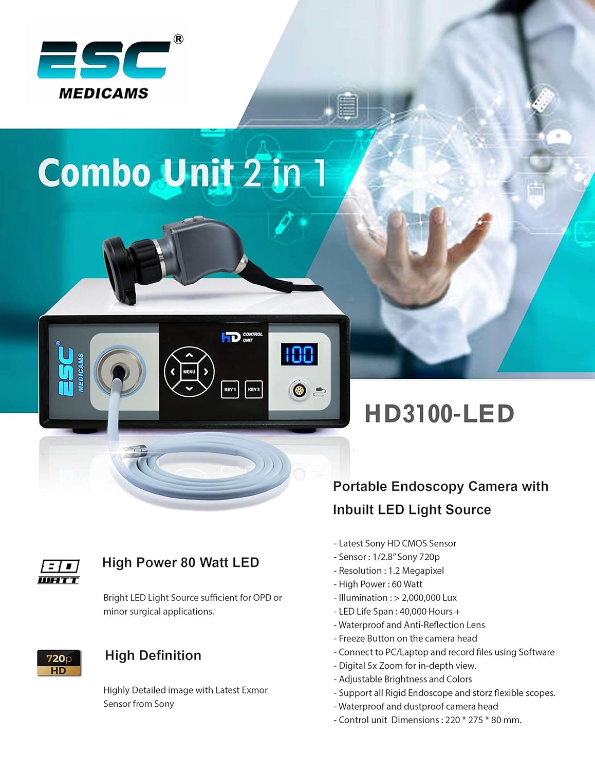 Endoscopy Camera with Cold LED Light Source and Coupler Adapter N893647