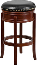 Light Cherry Wood Barstool with Black Leather Swivel Seat U6294