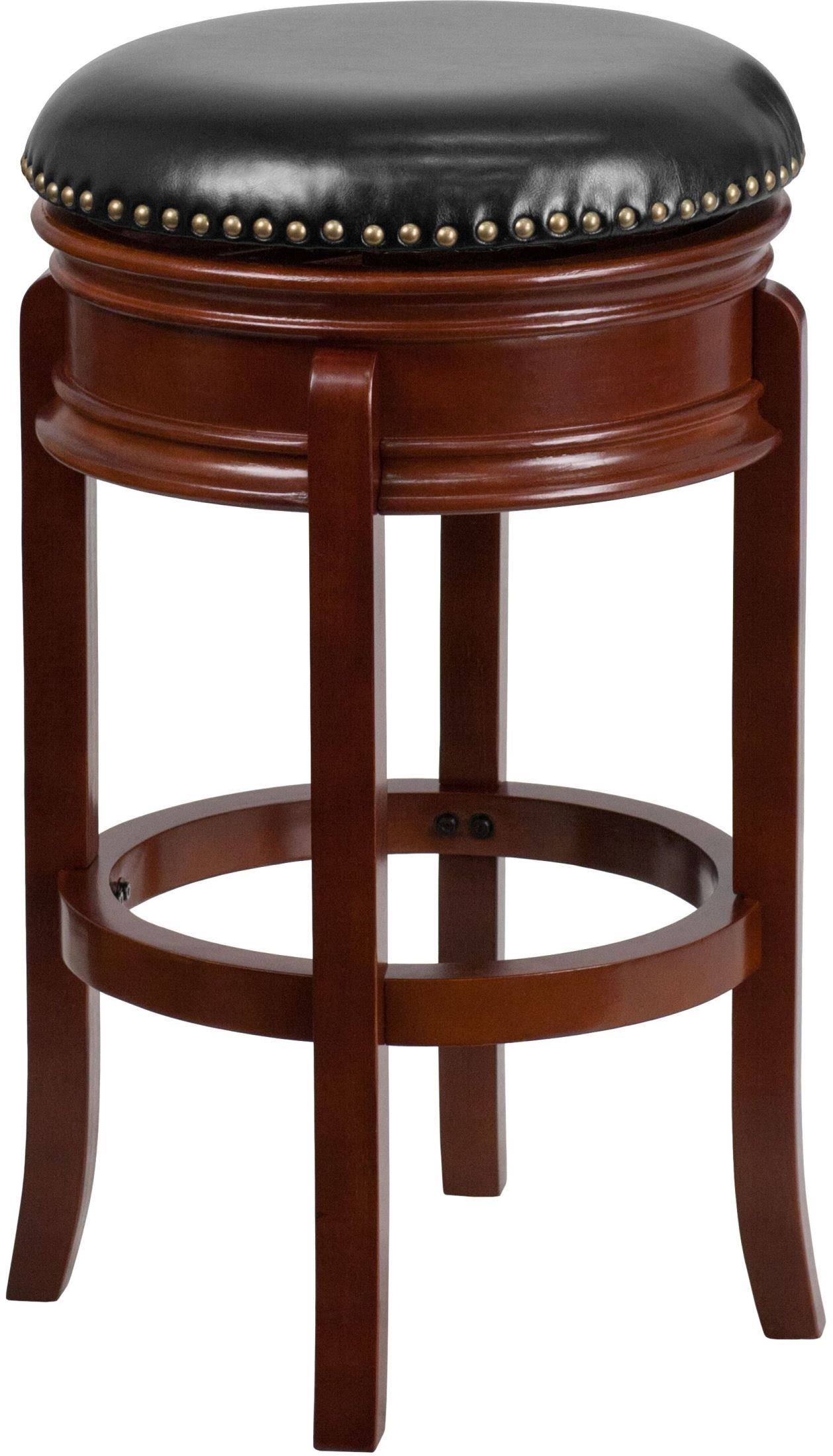 Light Cherry Wood Barstool with Black Leather Swivel Seat U6294