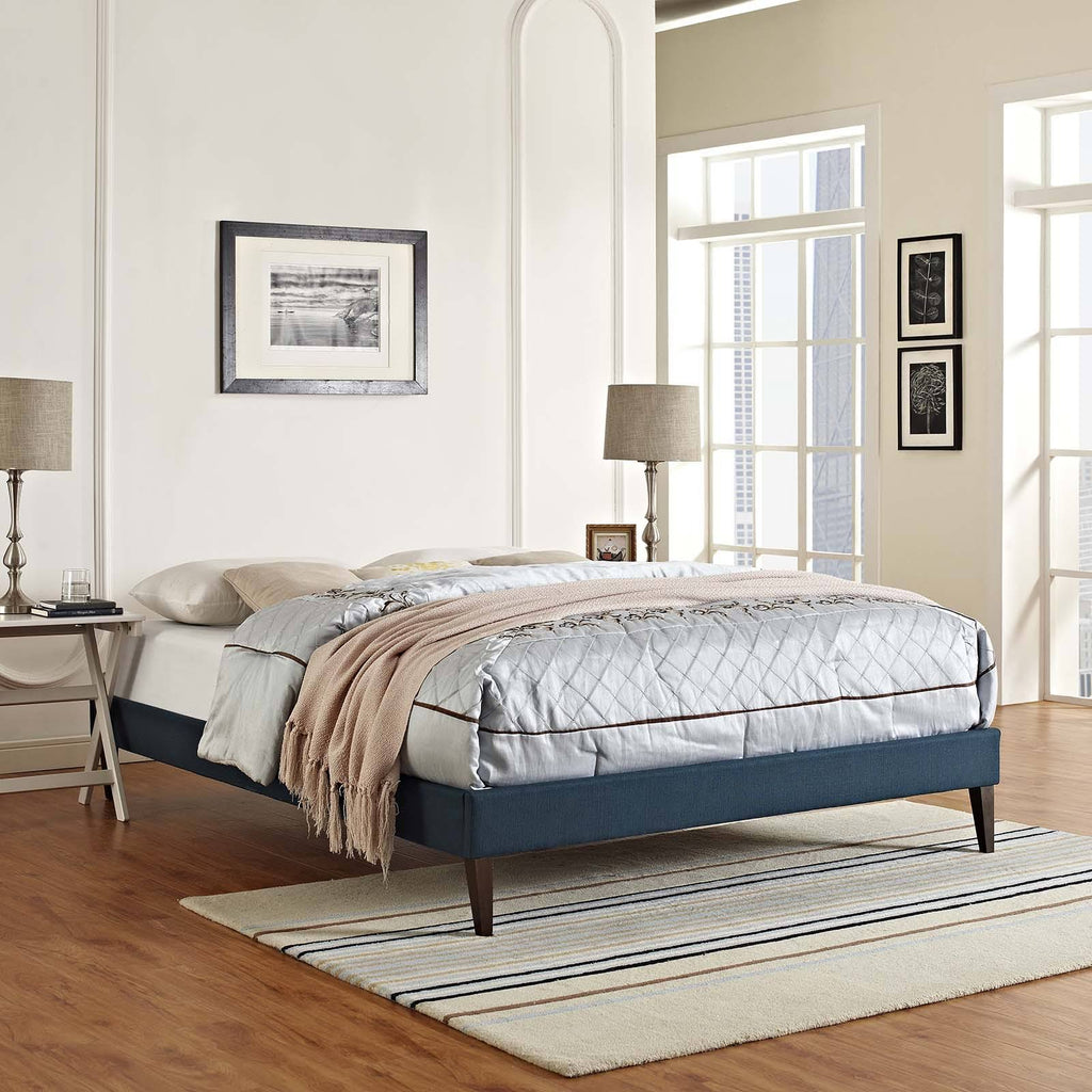 Teal Queen Fabric Bed Frame with Squared Tapered Legs U58800