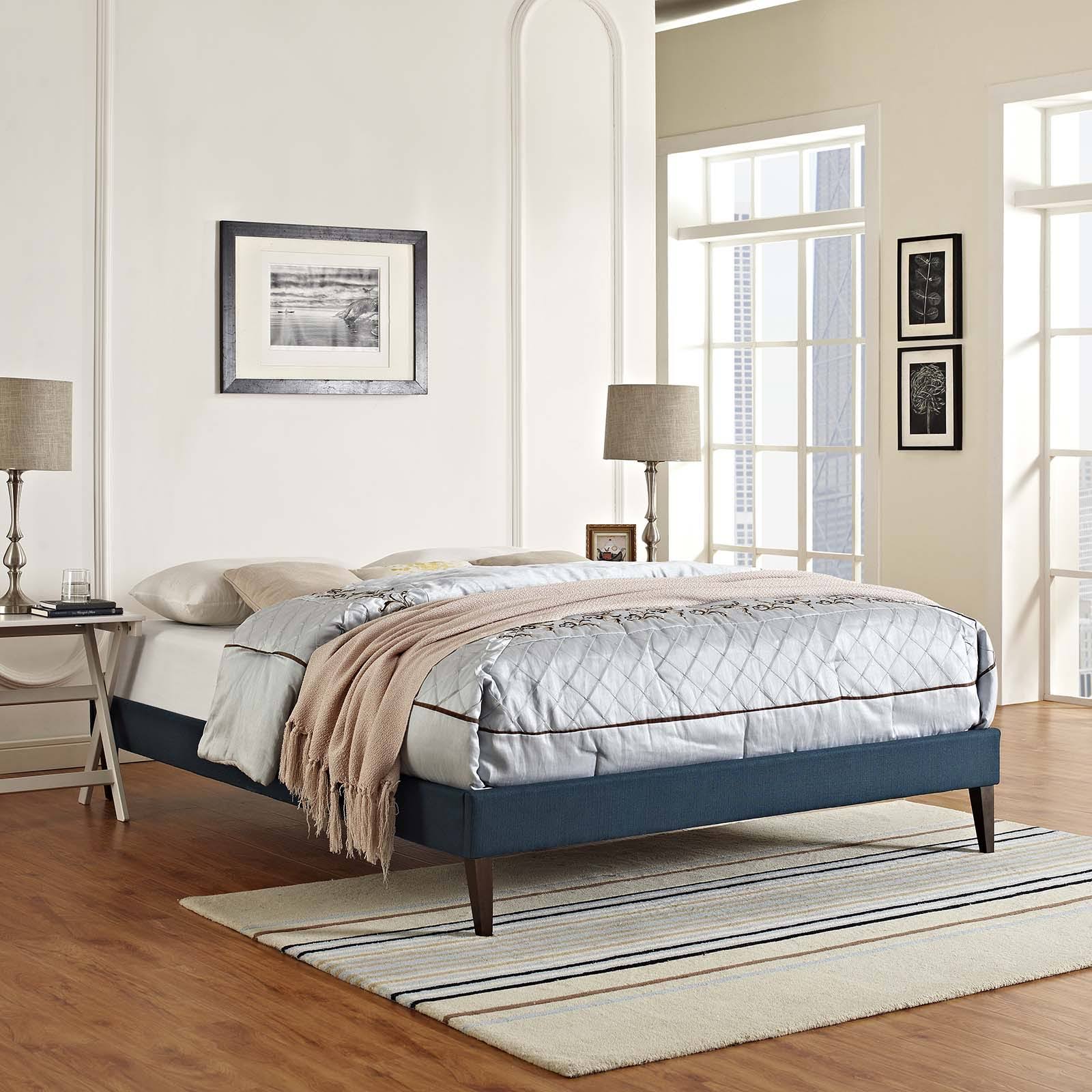 Teal Queen Fabric Bed Frame with Squared Tapered Legs U58800