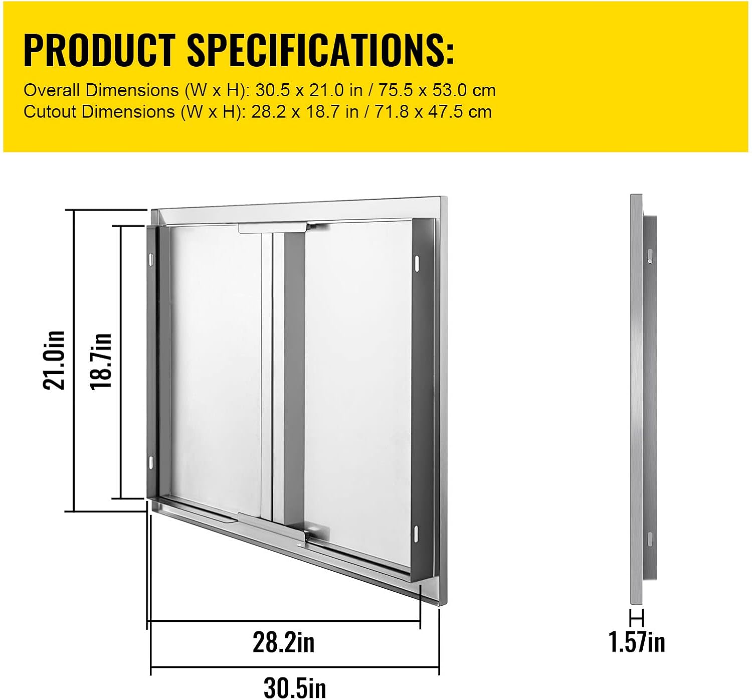 Stainless Steel Double BBQ Access Door with Recessed Handle F510