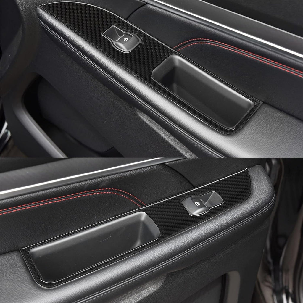 Carbon Fiber Window Switch Control Panel Cover Trim Sticker Interior Accessories for Ford Explorer 2014-2019 (Black) Pack of 2 T1889