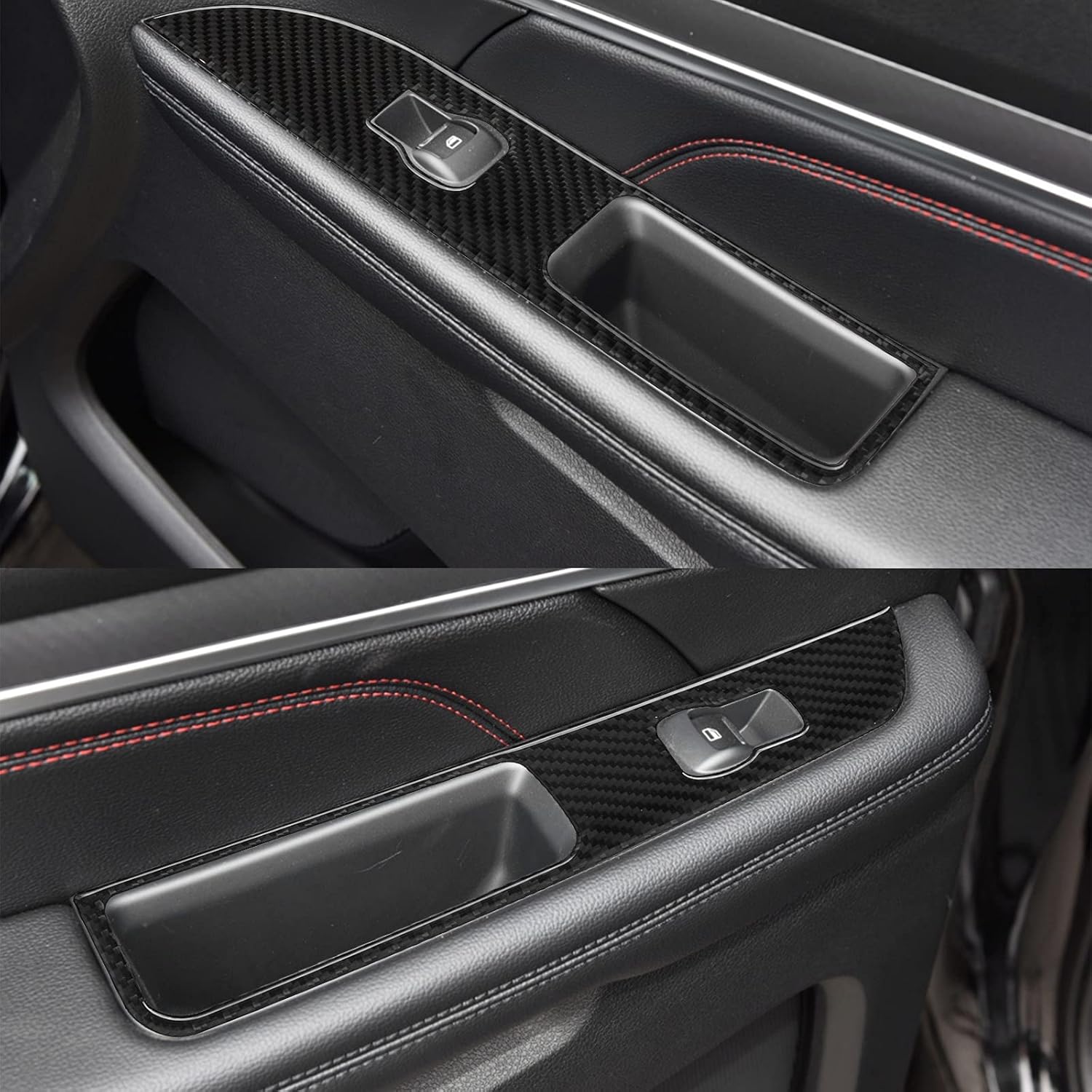 Carbon Fiber Window Switch Control Panel Cover Trim Sticker Interior Accessories for Ford Explorer 2014-2019 (Black) Pack of 2 T1889