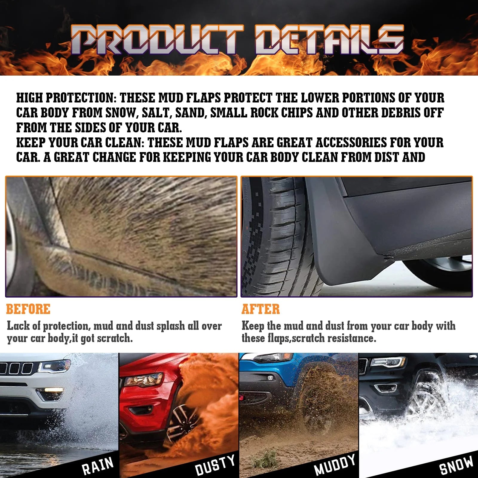 4PCS Front & Rear Mud Flap Splash Guards Fender Flare Mudguard Dirt Slush Trap Protector w/Hardware Accessories Full Set Q412517