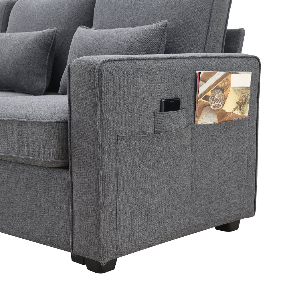 104" 4-Seater Linen Fabric Sofa with Armrest Pockets and 4 Pillows L379379