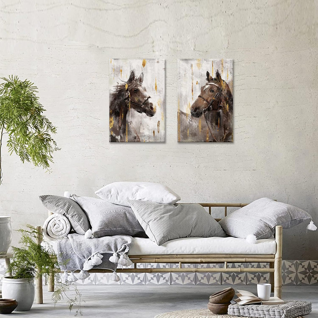 Rustic Canvas Wall Art Horse Painting Framed 16x24x2 Pieces B55394
