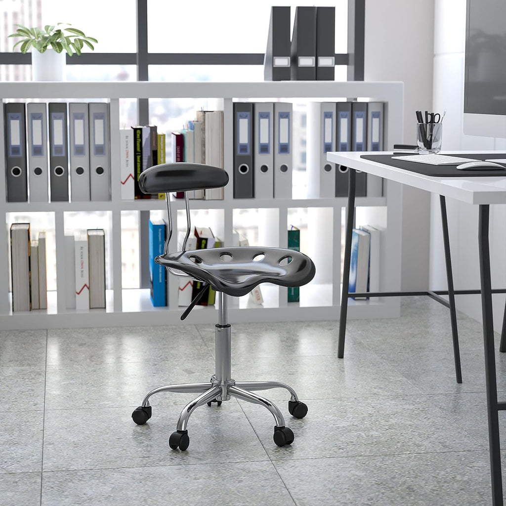 Black and Chrome Drafting Stool with Tractor Seat Pack of 2 B908557