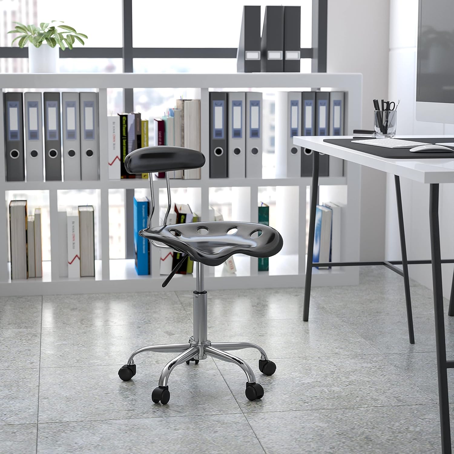 Black and Chrome Drafting Stool with Tractor Seat Pack of 2 B908557