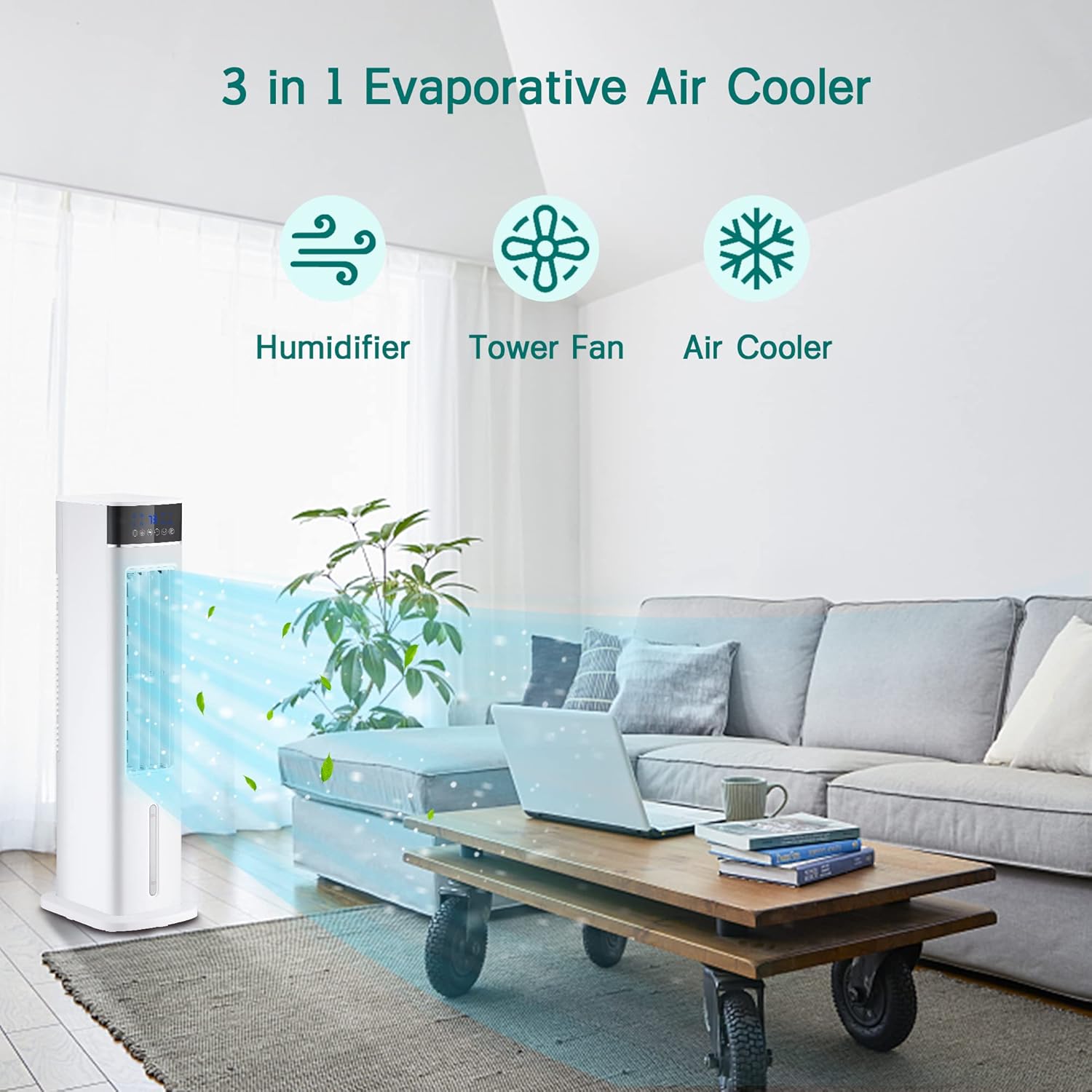 30" Evaporative Air Cooler with 70° Oscillation, 12H Timer, 3 Speeds 3 Modes, Remote Control Z504128
