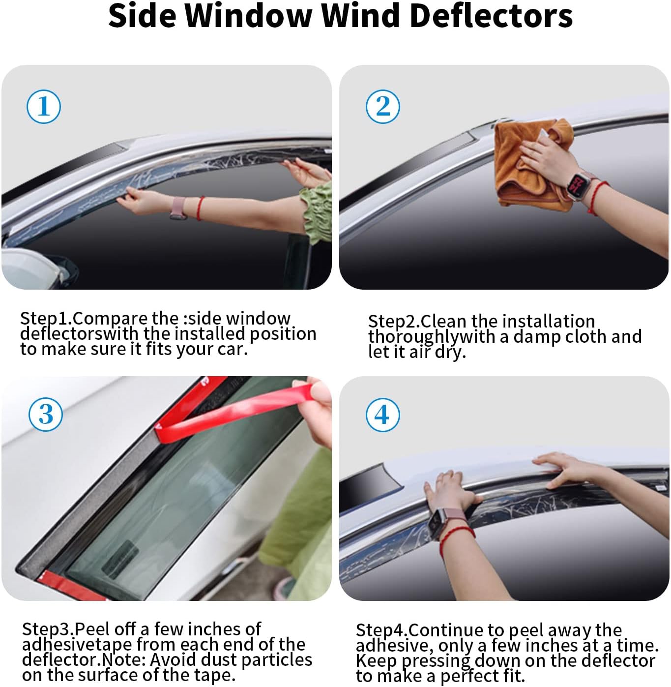 Dark Smoke 4-Piece Tape-On Side Window Deflectors V136