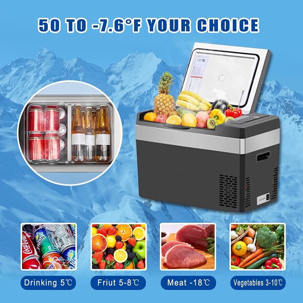 Portable Refrigerator, 12 Volt Car Freezer, Electric Compressor Cooler, 12V/24V DC and 110-240V AC Car Fridge D798