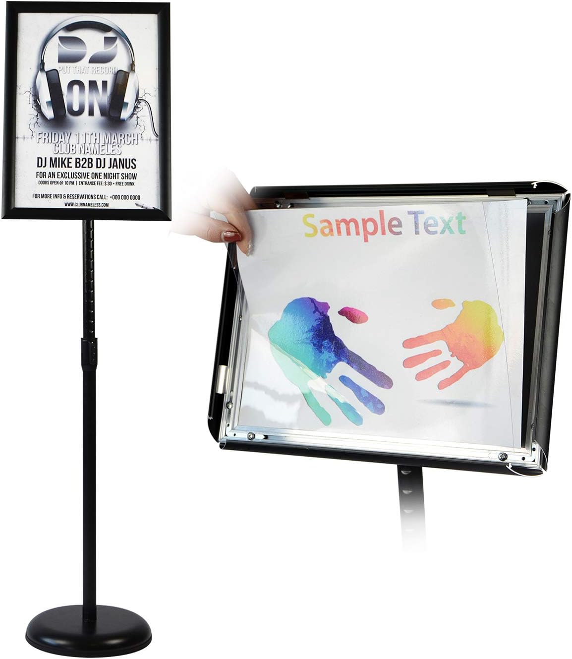 Adjustable Pedestal Poster Stand Aluminum Snap Open Frame for 11 x 17 Inch, Black K9124