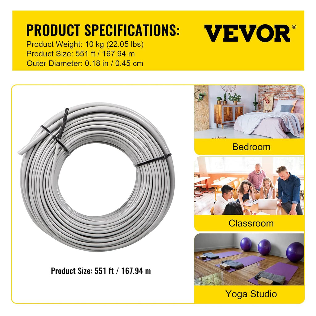 Floor Heating Cable 166.7 Square Feet with Temperature Control Panel C8001