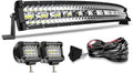 32Inch Curved LED Light Bar Kit with 2X 4Inch 60W LED Cube Light Pods Wiring Harness Spot Flood Combo Work Lights A592003