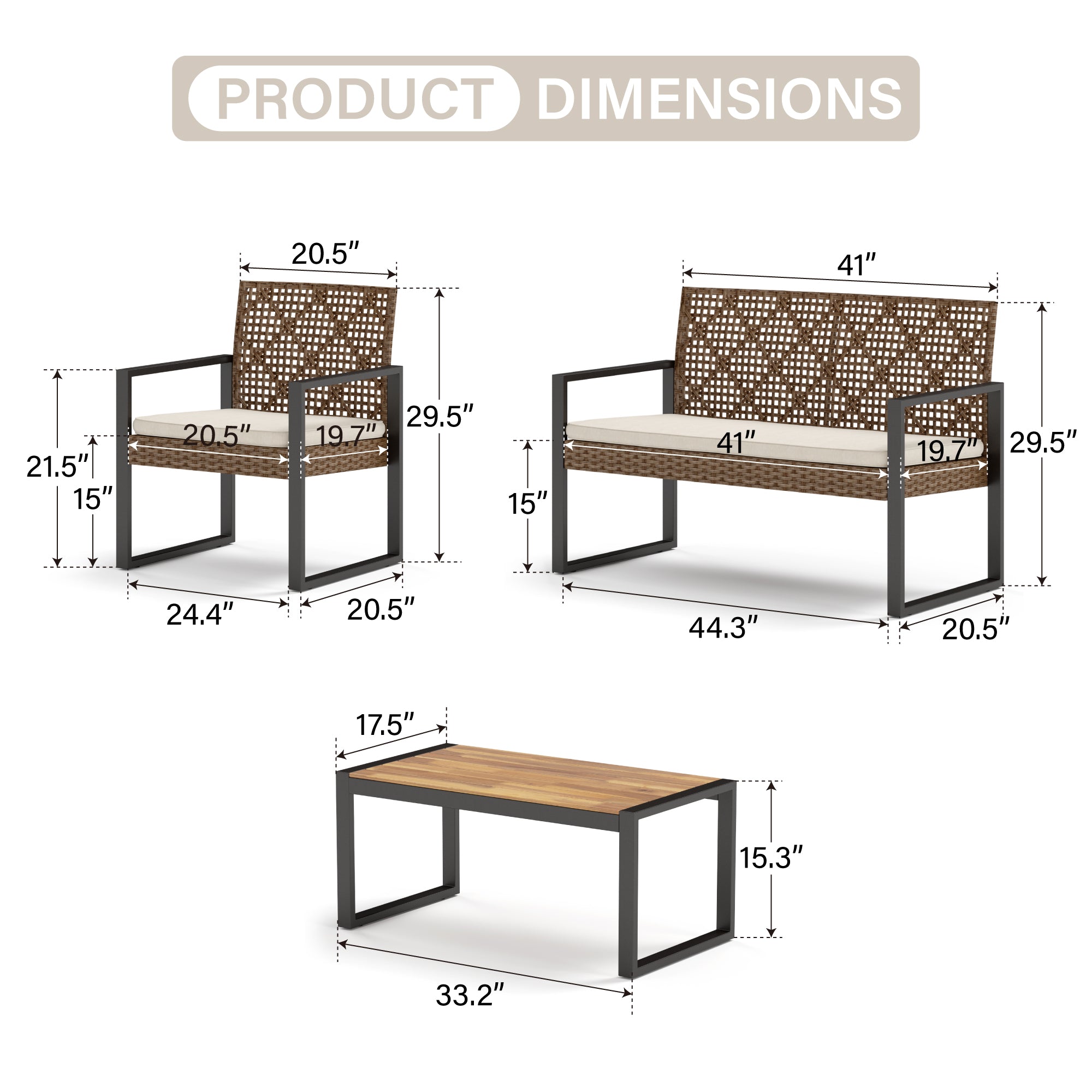 Beige 4 Piece Wicker Outdoor Conversation Set O9577