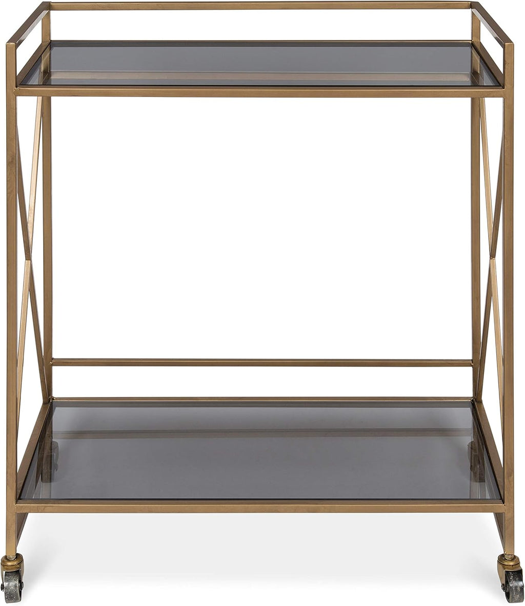 Black Glass 2-Shelf Bar Cart with Locking Wheels P858023