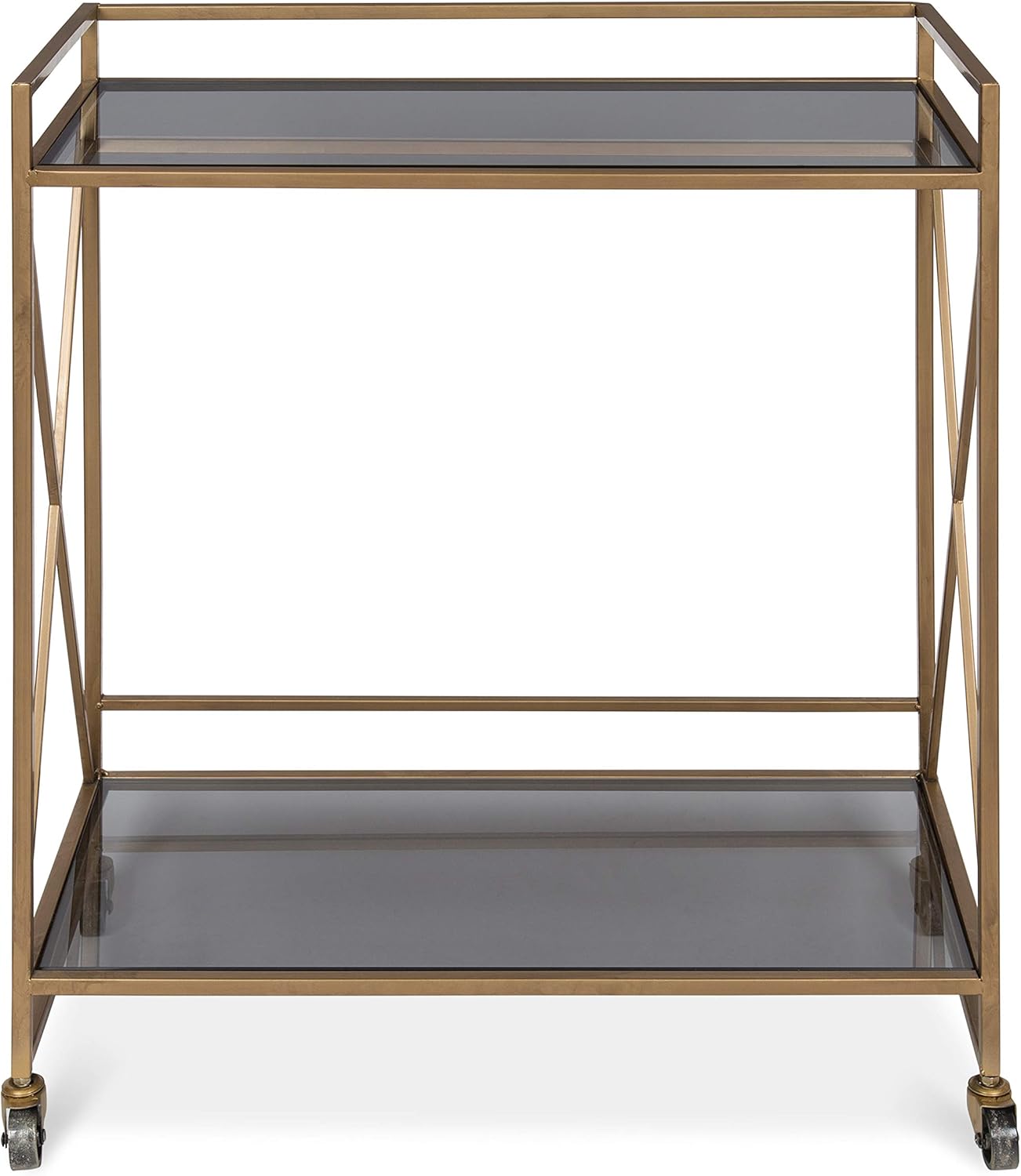 Black Glass 2-Shelf Bar Cart with Locking Wheels P858023
