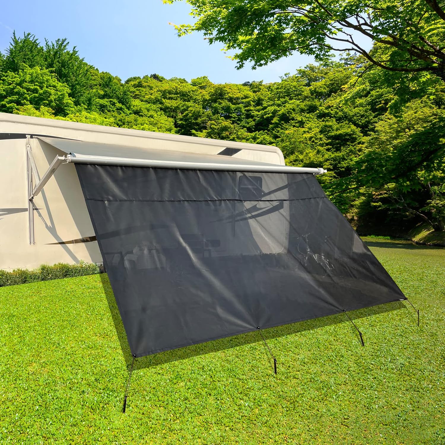 RV Awning Shade Screen with Zipper 8'X18'3'' Universal Sun Shade Screen with Complete Kits I483642