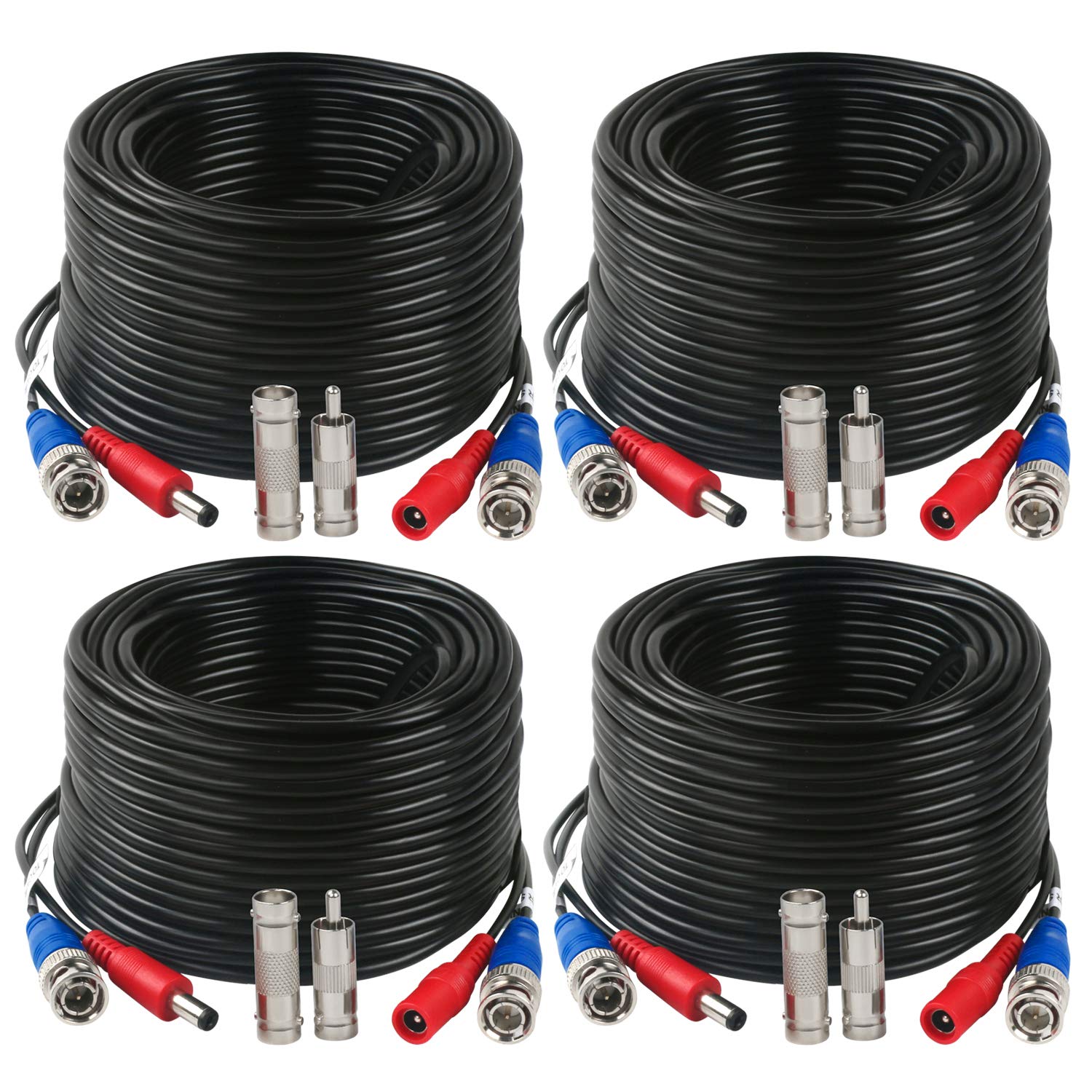 4 Pack 200 Feet BNC Video Power Cable Wire for CCTV Camera DVR Surveillance System K16374