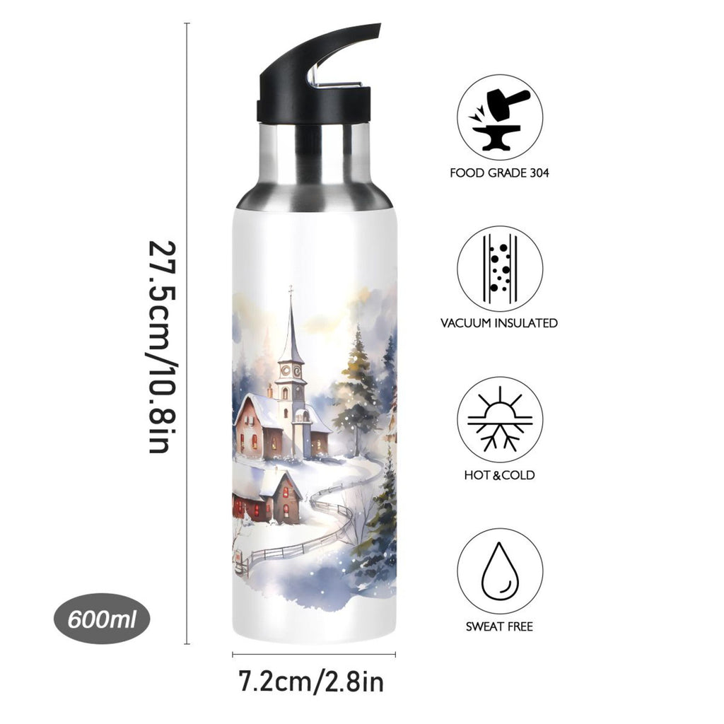 Stainless Steel Insulated Thermos Vacuum Flask Water Bottle with Straw Lid D3146