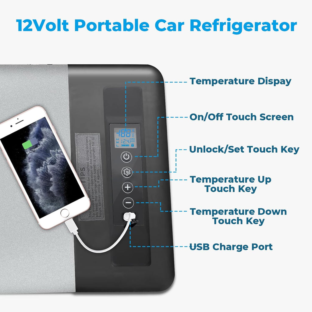 Portable Refrigerator, 12 Volt Car Freezer, Electric Compressor Cooler, 12V/24V DC and 110-240V AC Car Fridge D798
