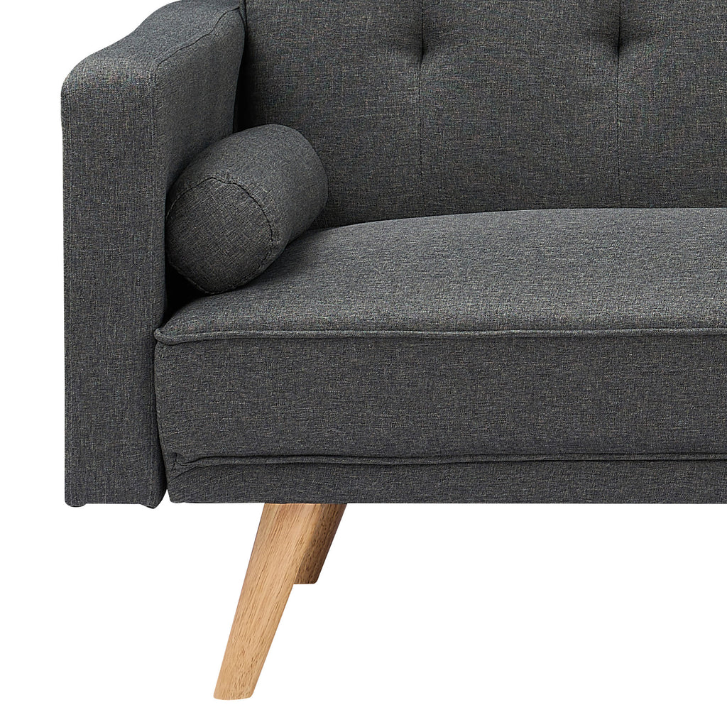 Dark Gray Fabric Futon Sofa Bed with Two Pillows D79172