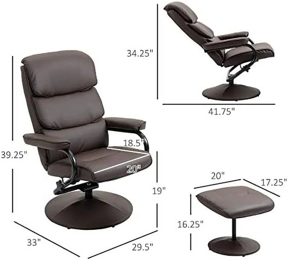 Brown PU Leather Swivel Recliner Chair with Ottoman G41339